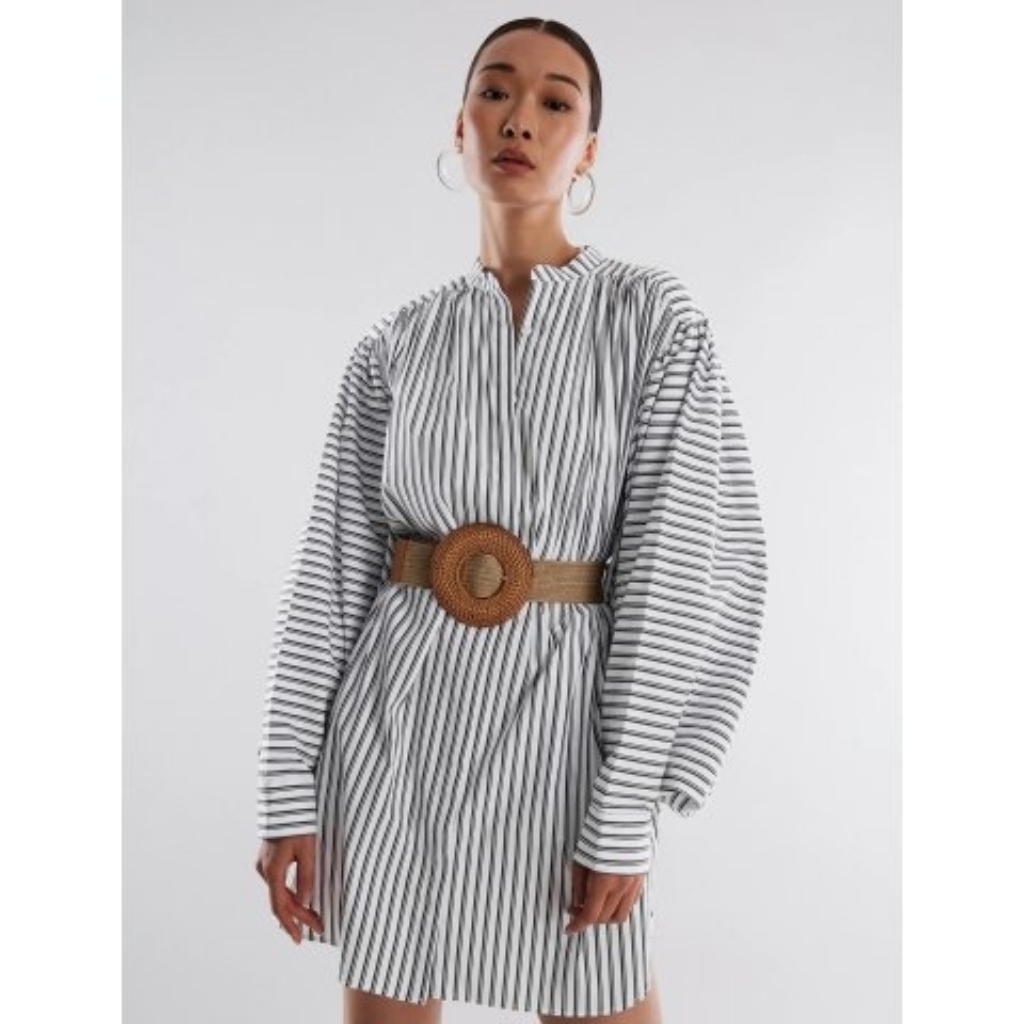 Bcbgmaxazria Carter Batwing Button Shirt Mini Striped Dress With Belt Size M Nwt